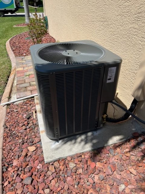 Air conditioner condenser unit installed at Cape Coral, Florida Home