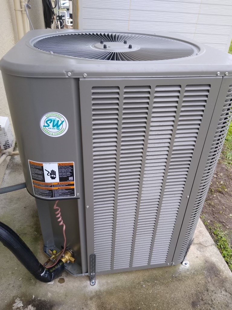 Air conditioner condenser installed at Cape Coral home